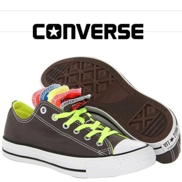 Converse Gray Sneakers with Neon Laces - Picture 1 of 7